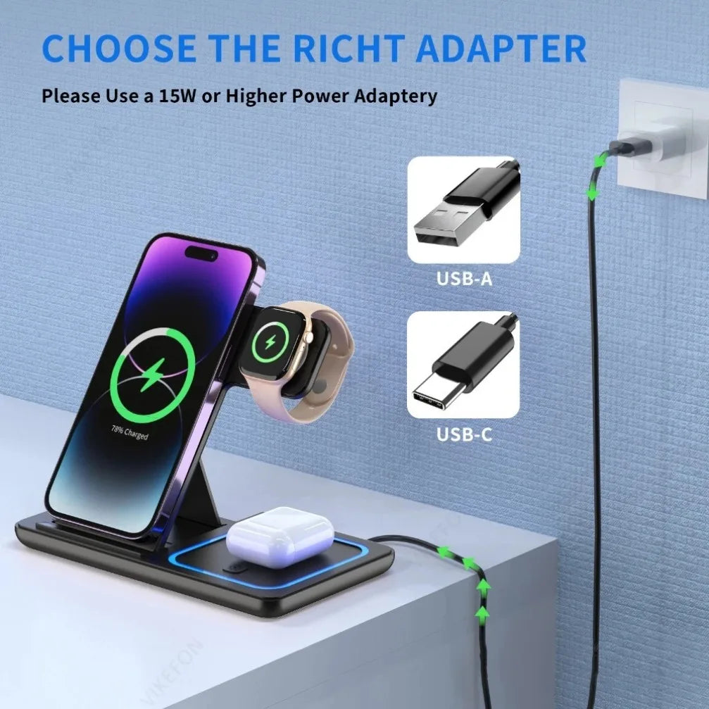 Foldable 3 in 1 Wireless Charging Station for Phones