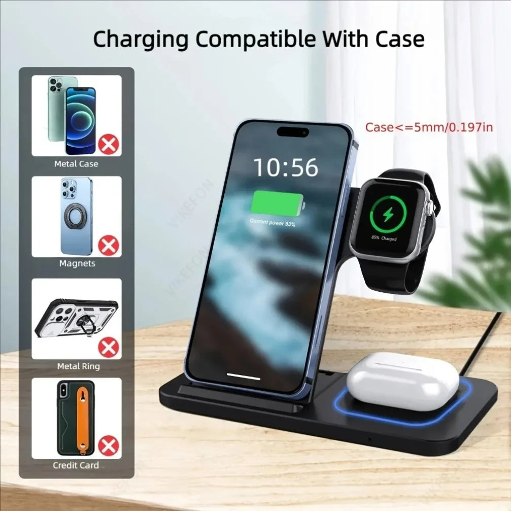 Foldable 3 in 1 Wireless Charging Station for Phones